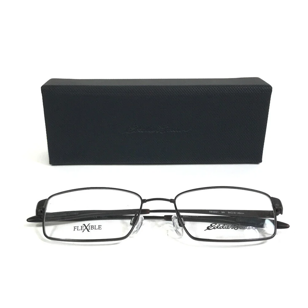Eddie Bauer Eyeglasses Frames EB32021 BR Brown Rectangle Wire Rim 54-18-140
